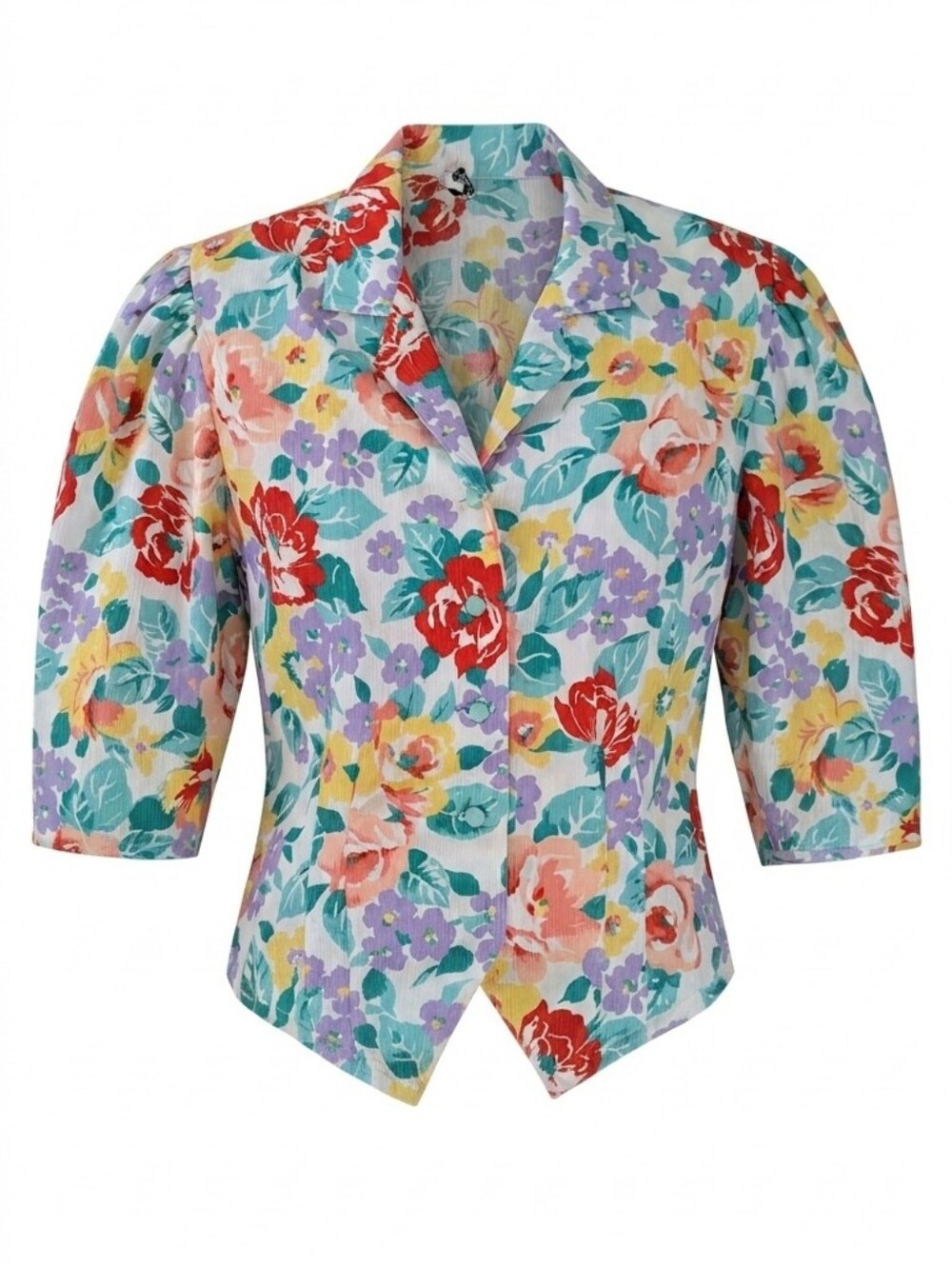 Vintage Weinberg Paris Multicolor Pastel Floral Short Sleeve Button Down Shirt L